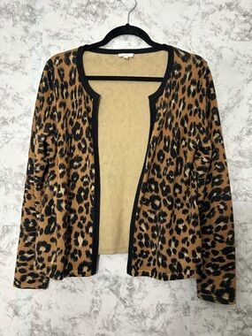 Talbots Leopard-Print Open Cardigan - Camel & Black